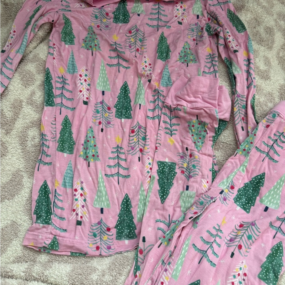 Little Sleepies Pink and Green Tree Pattern Pajama Set
